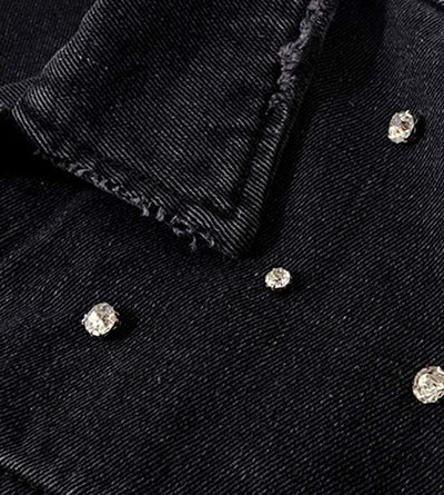 Custom Black Rhinestone Denim Jacket