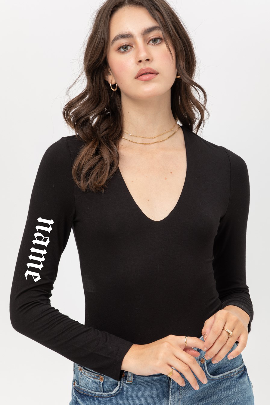 The Digits Black Long Sleeve Body Suit