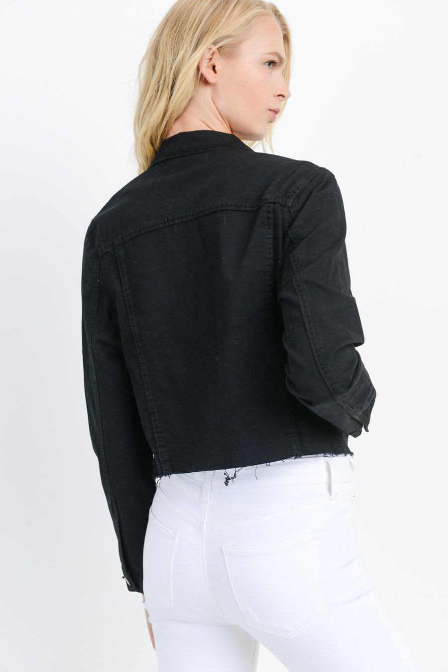 Custom Cropped Black Denim Jacket
