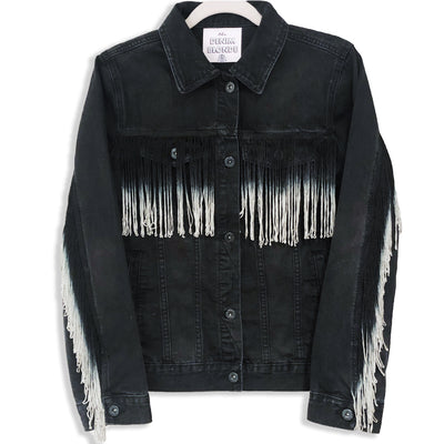 Ombré Fringe Black Denim Jacket