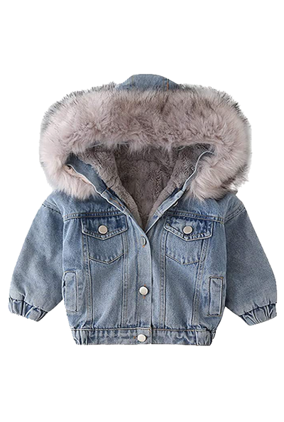 Custom Kids Denim Jacket with Grey Fur