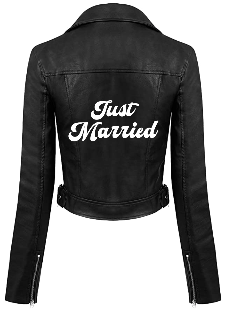 Just Married Faux Black Leather Jacket