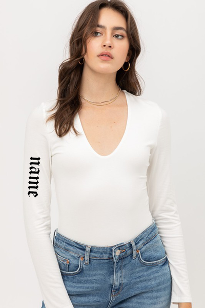 The Digits White Long Sleeve Body Suit