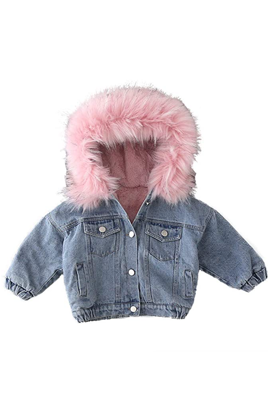 Custom Kids Denim Jacket with Pink Fur