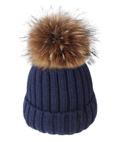 Kids Custom Navy Beanie - Single Pom